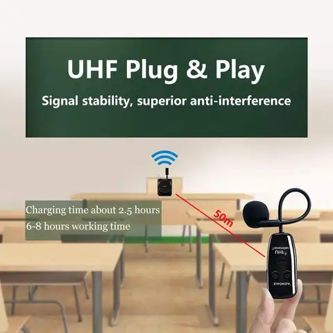 XIAOKOA Trådlösa Mikrofoner Headset UHF Dubbel Trådlös Mikrofon 2 Trådlösa Mikrofoner & 1 Mottagare Headset och Handhållen 2 I 1 Uppladdningsbar 10 best sales trådlös headsetmikrofon - №9