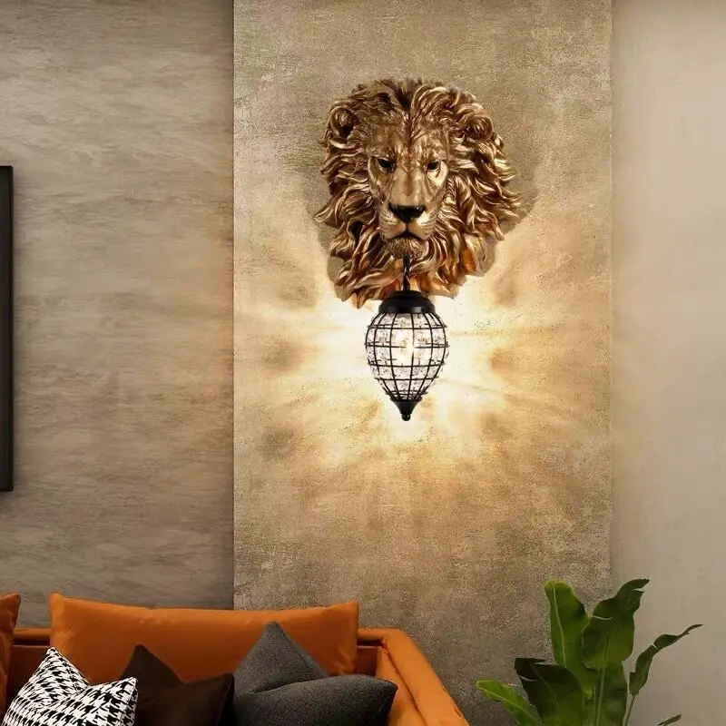 Imagem -03 - Nordic Creative Lion Wall Light Animal Lâmpada Resina Modern Home Decoração Sala Fundo Retro Quarto Iluminação Interior