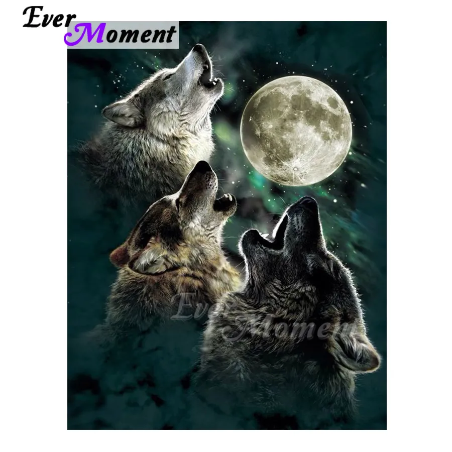 

Алмазная картина Ever Moment, волки, луна, стразы, 5D DIY, мозаика, полная квадратная дрель, алмазная вышивка, украшение для дома ASF1673