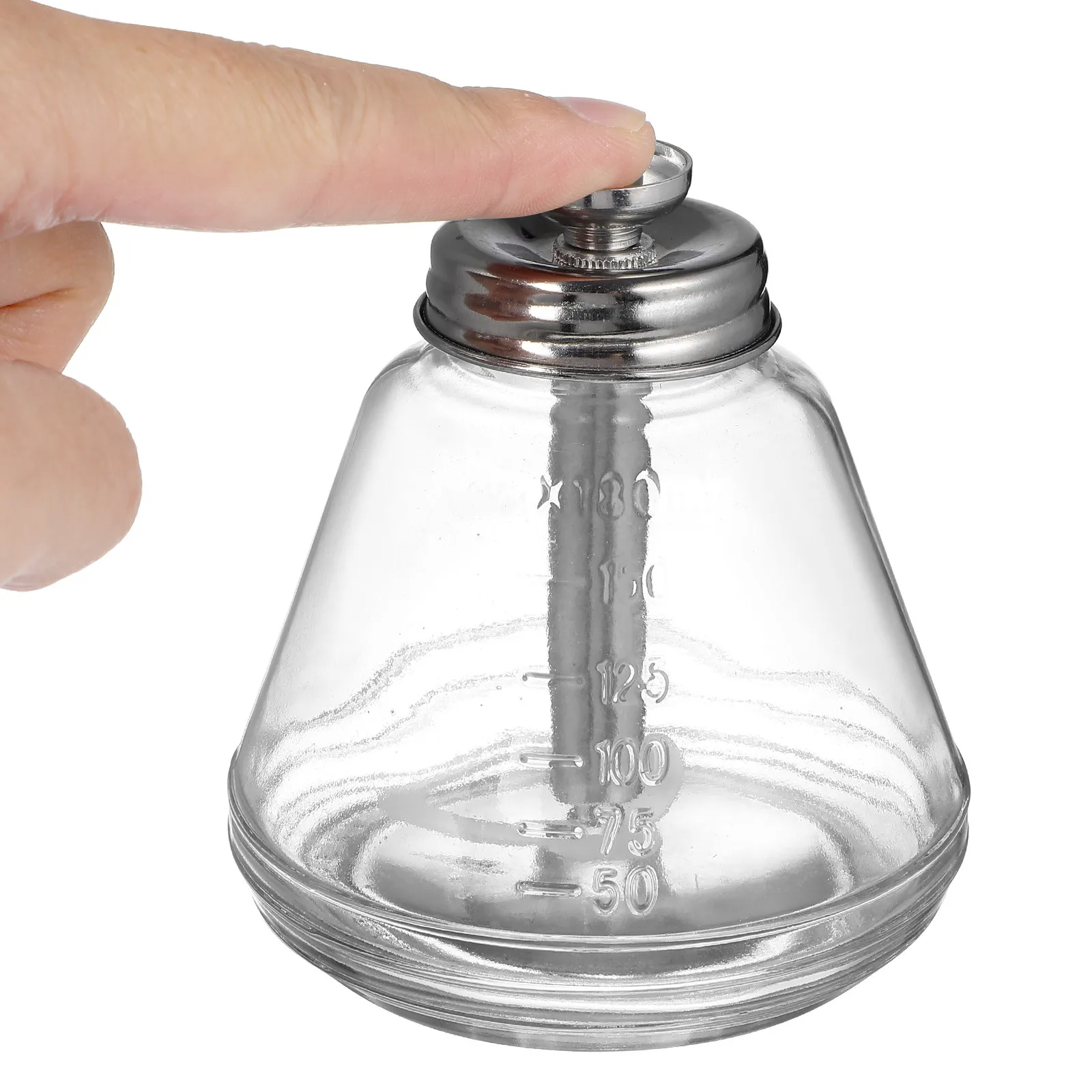 

Empty Glass Pump Dispenser Bottle with Push Down Mechanism for Nail Polish Beauty Liquids Clear Visibility Leak Proof Efficient