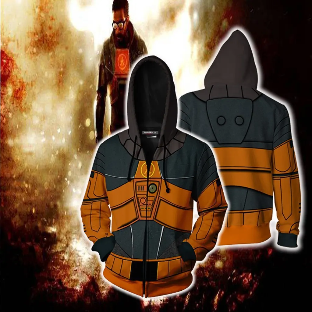 Men's Cosplay Costume Half Life Hoodie Casual 3D Print Hooded Sweatshirt Zipper Coat Jacket Streetwear Tops Tracksuit