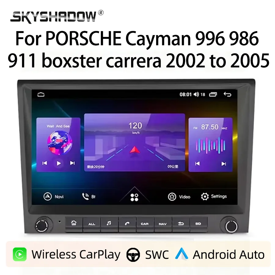 Autoradio pour Porsche 911 996 986 Carrera Boxster, lecteurs multimédias vidéo, CarPlay sans fil, navigation, écran Bluetooth, radio