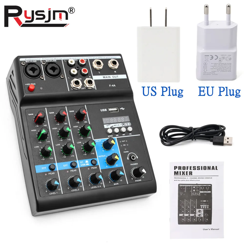 جديد الصوت 4 قناة جهاز مزج الصوت وحدة التحكم المحمولة مدخلات الكمبيوتر 48 فولت الطاقة البث المباشر المهنية A4 الصوت جهاز مزج الصوت
