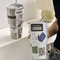 Stainless steel Ice King cup 900ml large capacity office drinking water coffee cold insulated straw  car cup leak-proof vacuum