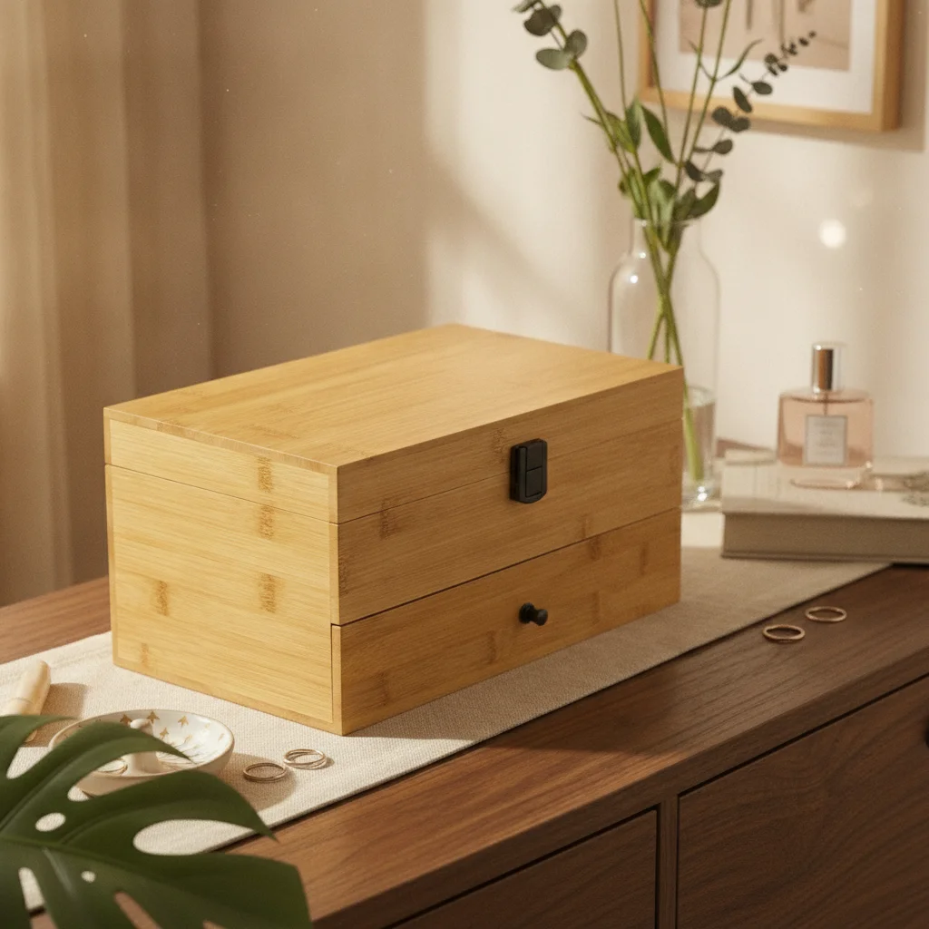Two-Tier Jewelry Box Divided Compartments 2-Tier Jewelry Box Storage Item Textile Lined Hinged Lid
