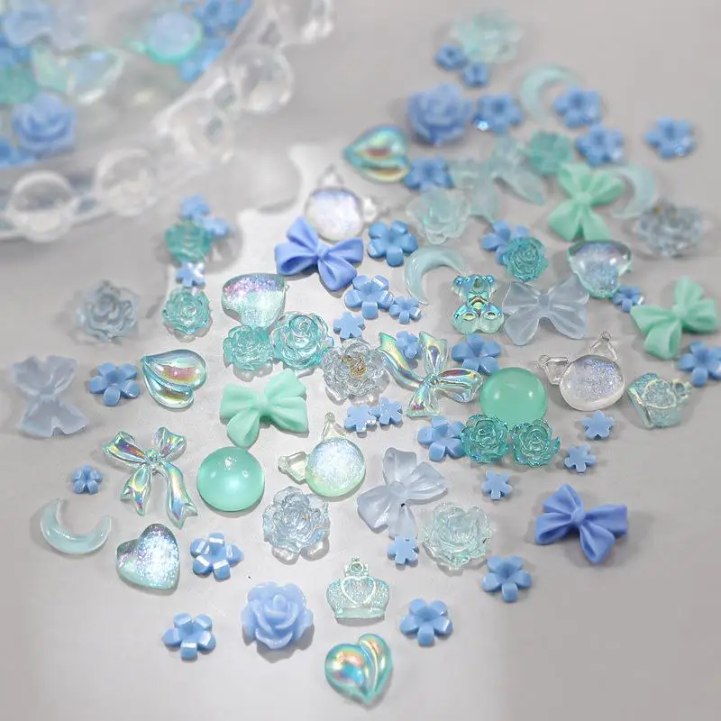 100 قطعة ثلاثية الأبعاد مسمار الفن الديكور Kawaii Bowknot مسمار السحر القلب اللؤلؤ زهرة القوس شقة الظهر الأحجار الكريمة أجزاء مسمار الفن مانيكير السحر #1