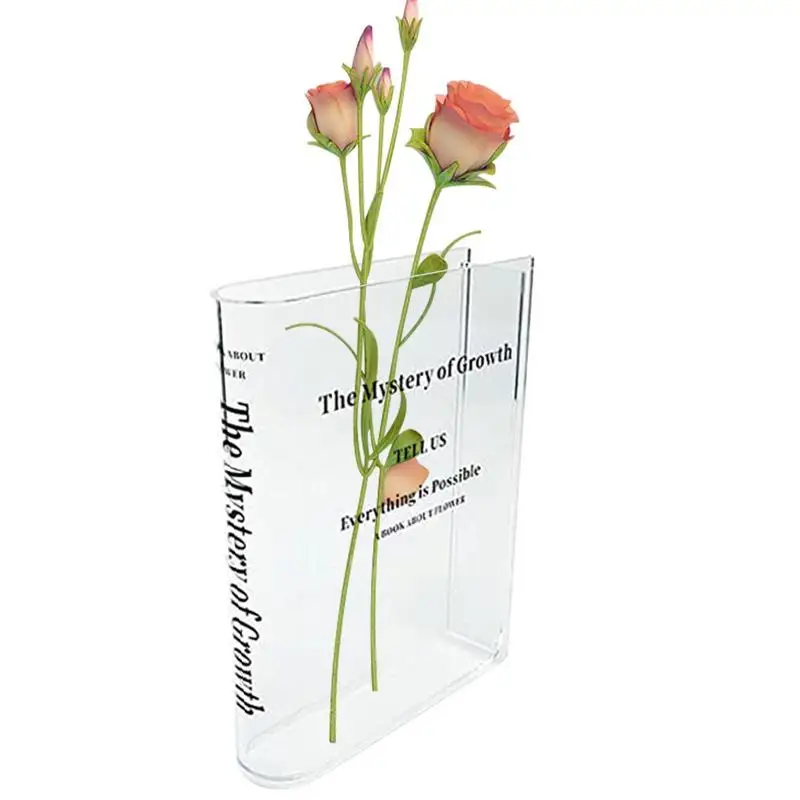 Clear Book Vase Aesthetic Acrylic Vase Unique Flower Vase For Cute Bookshelf Decor Modern Style Vase Room Decor Floral Container