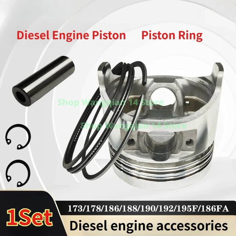 Piston Assembly Kit for 173F 178F 186F 188F 190F 192F 195F Single Cylinder Air Cooled Diesel Engine Power Tiller Parts