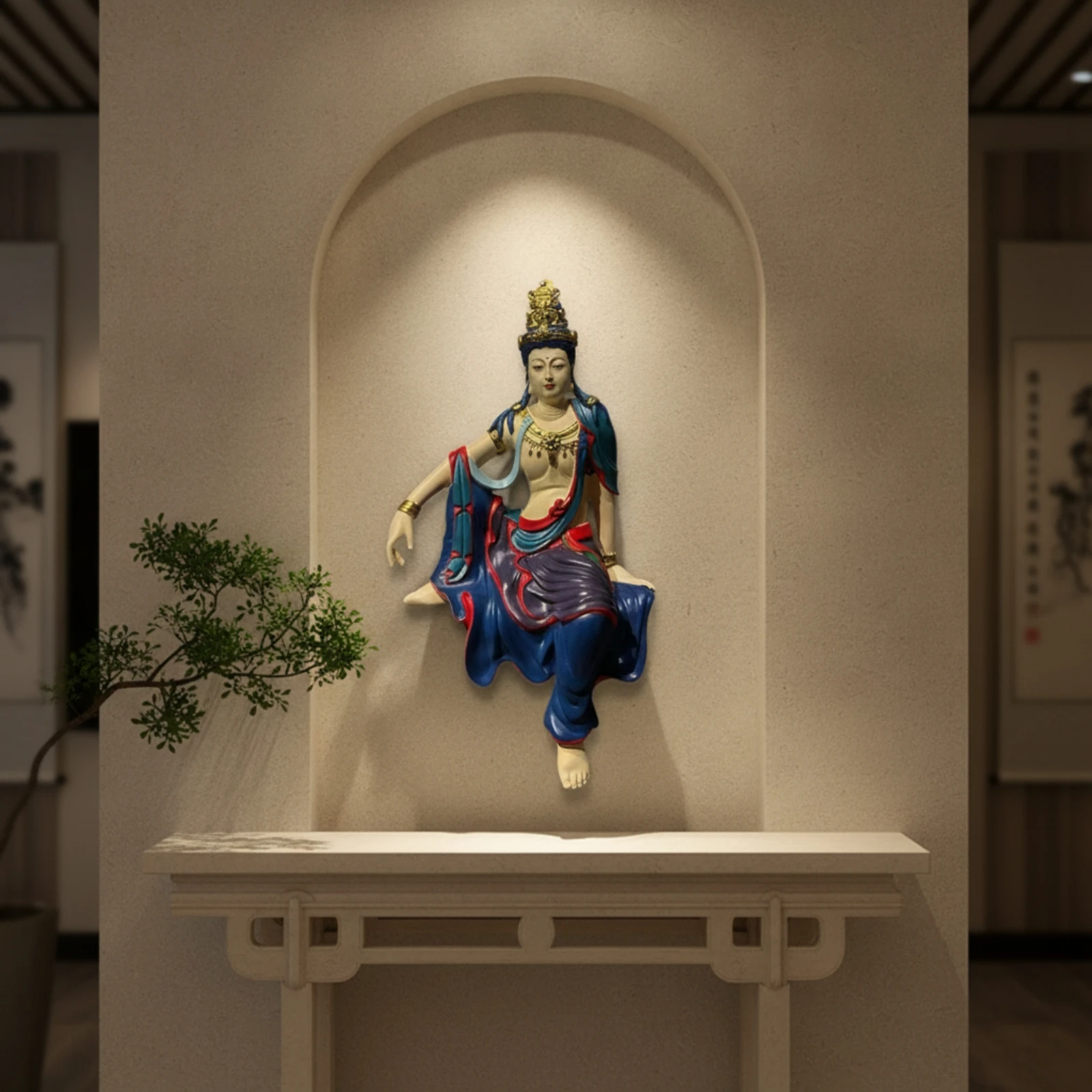 Guanyin Figurine Resin Guanyin Statue Bodhisattva Figurine Chinese-Style Decorative Artwork Traditional for Buddhists
