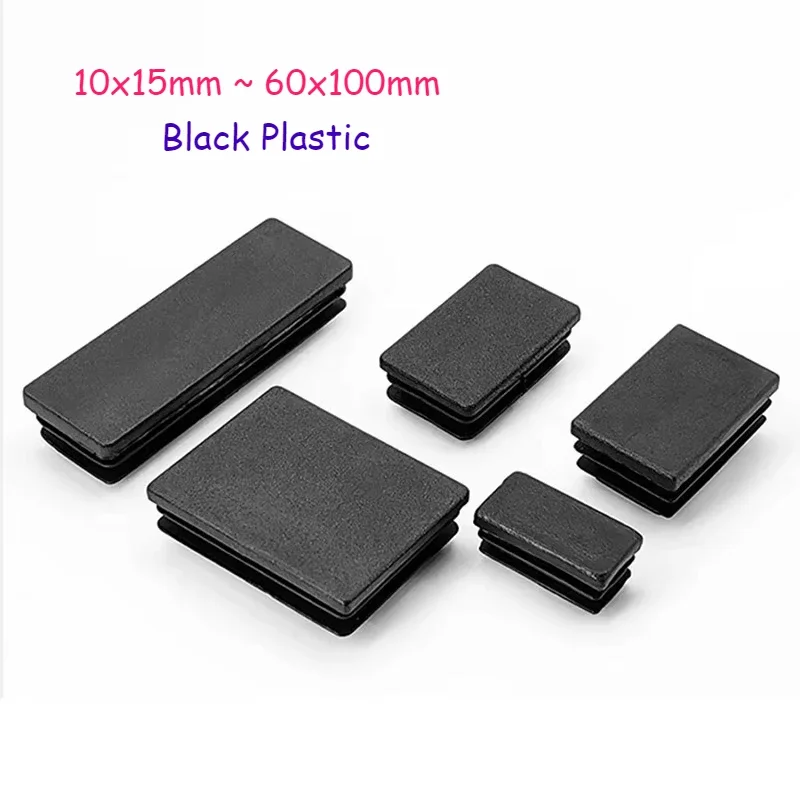 Black Rectangular Steel Pipe Plug 15~100mm Plastic Furniture Leg Anti Slip Feet Protector Pad Tube Blanking End Cap Inserts Bung