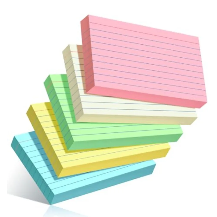 Цветные индексные карточки 3x5, 250 штук, линованные, для учебы, плотные карточки для заметок, для офиса, дома и колледжа