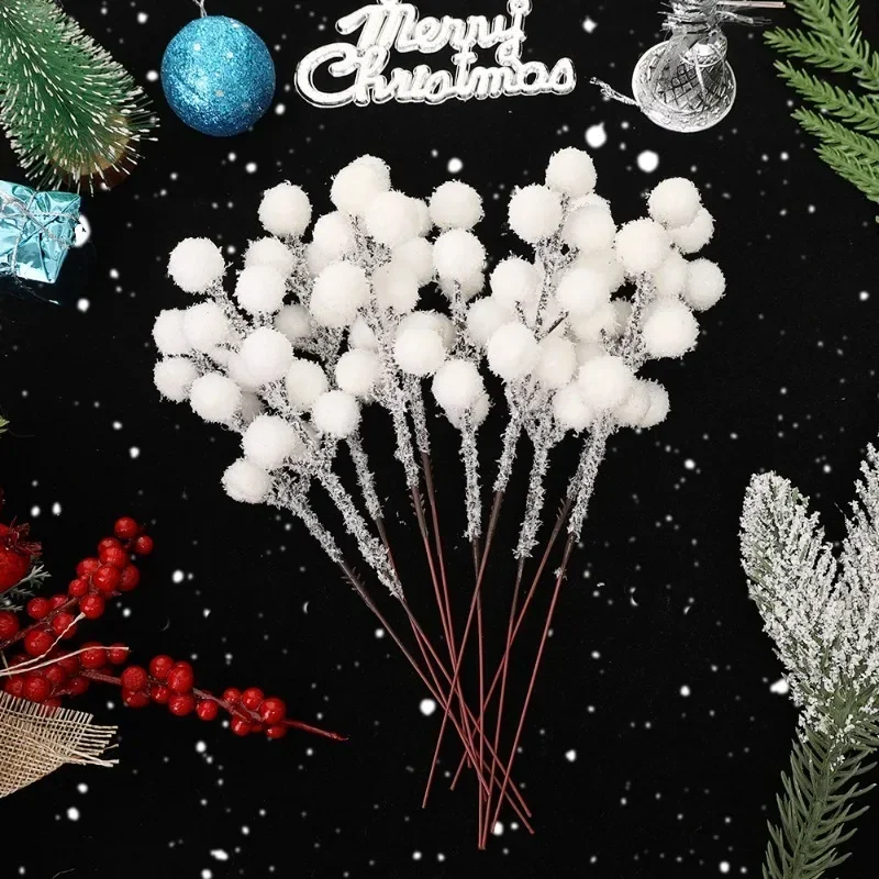 5/50 قطعة عيد الميلاد الثلوج يميل فروع التوت الاصطناعي الأبيض التوت ورد صناعي إكليل ذاتي الصنع شجرة عيد الميلاد حفل زفاف الديكور