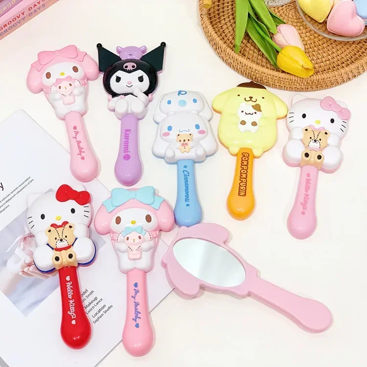 

Sanrio Anime Kuromi Handheld Hello Kitty Makeup Mirror Massage Airbag Comb Cartoon Melody Cinnamoroll Small Portable Xmas Gifts