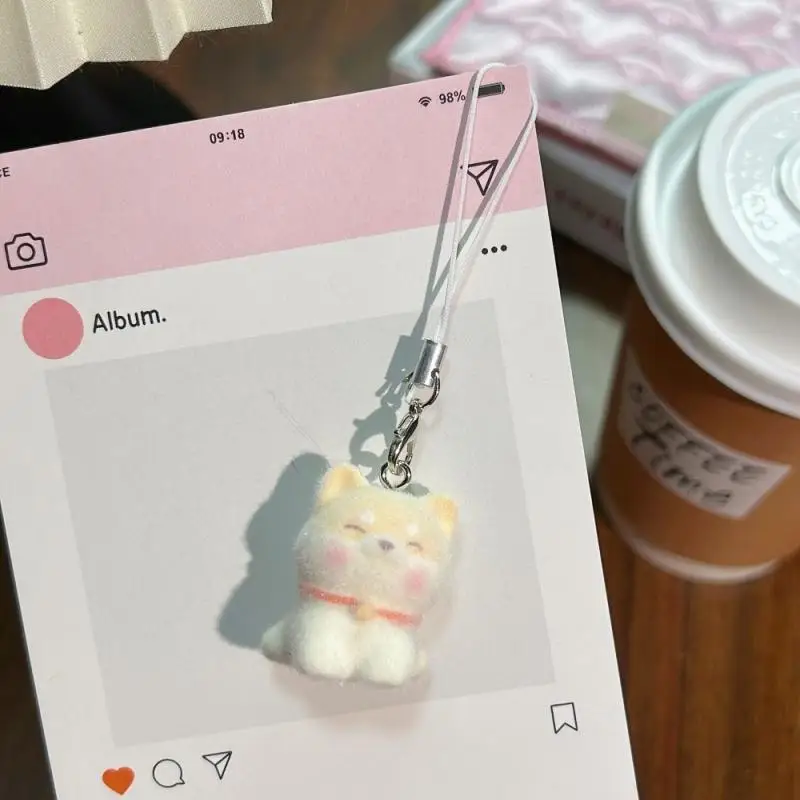 

Cartoon Dog Theme Lovely Animal Keychain Backpack Pendant Ornament Couple Gifts Phone Lanyard Flocking Puppy Phone Chain Keyring