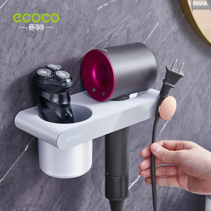 ECOCO Hands Free Hair Dryer Holder Free Punching For Hair Dryer Placement Rack Bathroom Organizer Storage Rack Dryer Hanger