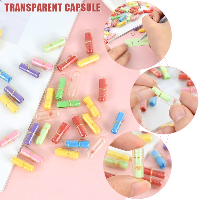 105Pcs Capsule Letters Message In Bottle Love Pill Emoticon Smile Pills With Roll Paper Wedding Valentine's Wishing Bottle Decor