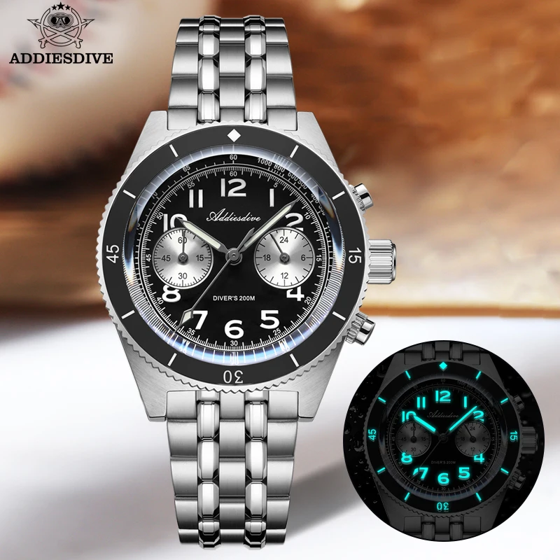 ADDIESDIVE Men’s watches Chronograph Panda Retro Sport Luxury Quartz Watch For Men Sapphire 20Bar Waterproof Luminous WristWatch