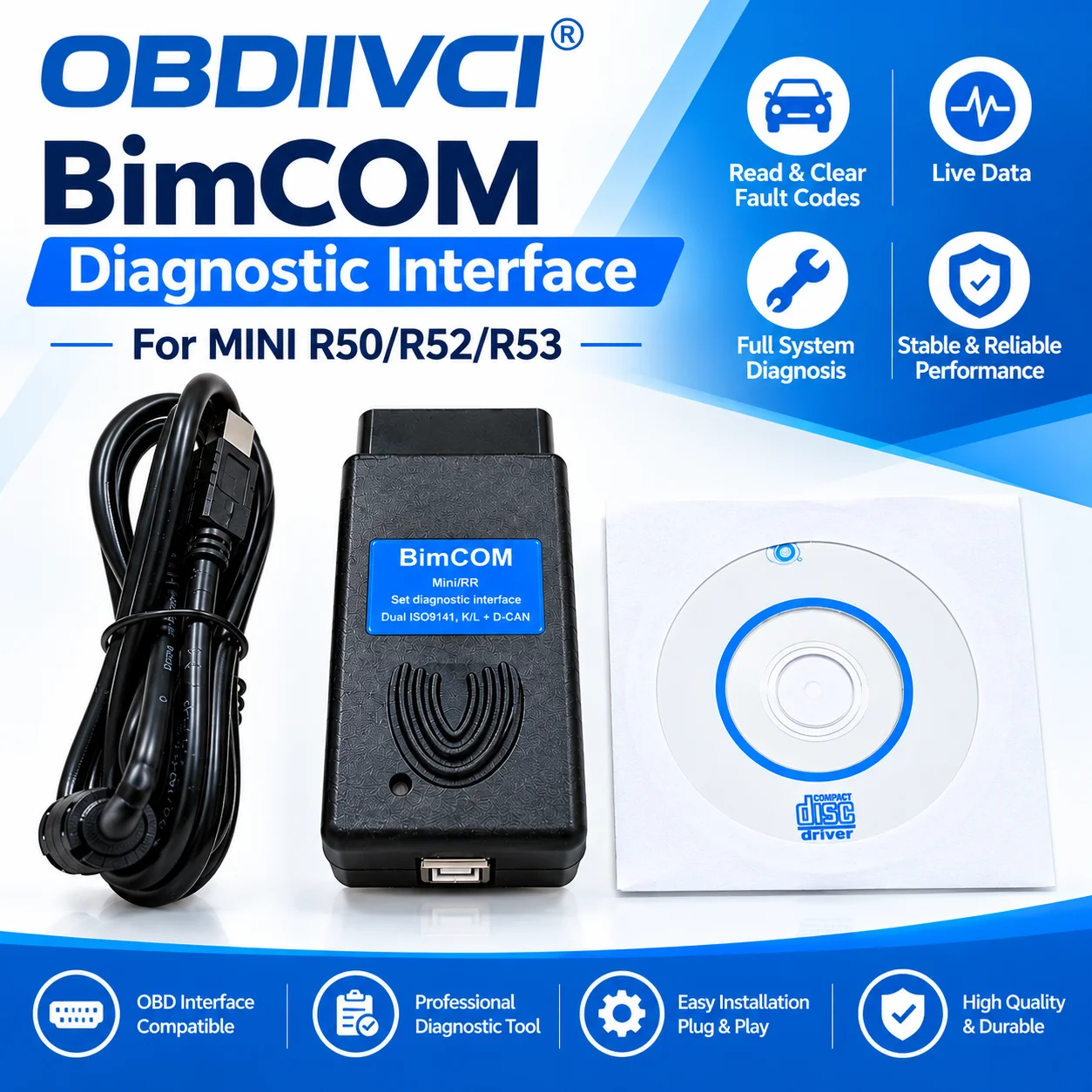 BimCOM MiniRR OBD2 Scanner USB Diagnostic Cable Auto Code Reader K-Line CAN for V-W Au-di Sk-oda Se-at