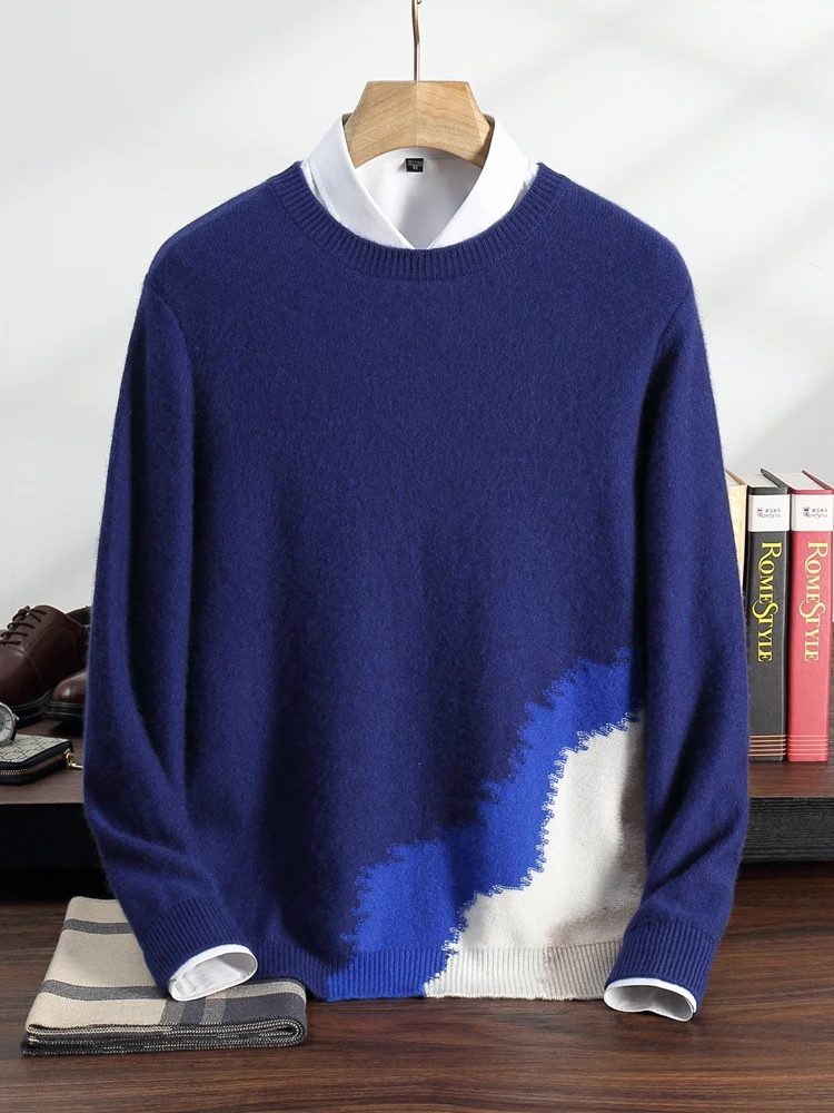 New Men's Sweater Pullover Autumn Winter 100% Cashmere Sweater O-Neck Casual Pullover Clothes Warm Fashion Inside Join Knitwear