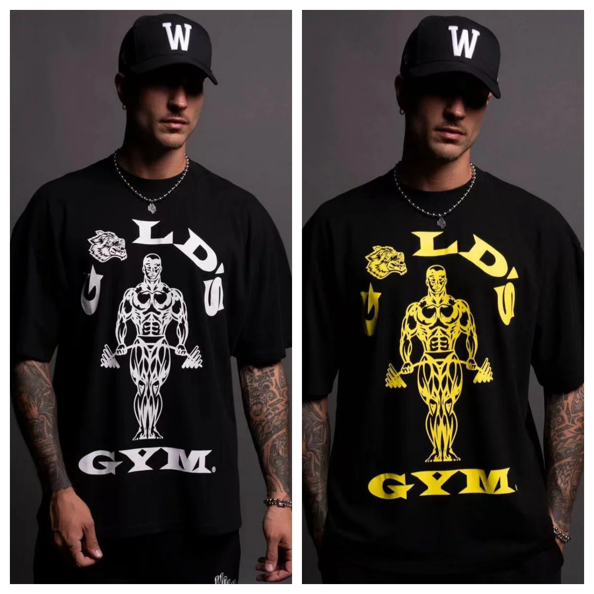 

Футболка DARCSPORT Wolfhead GOLDS GYM Ample En Coton Imprimé Pour Hommes Et Femmes -