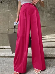 ZANZEA Women Wide Leg Pants 2024 Spring Elegant Office Lady Casual Fashion Pantalones High Waist Commuting Solid Color Trousers