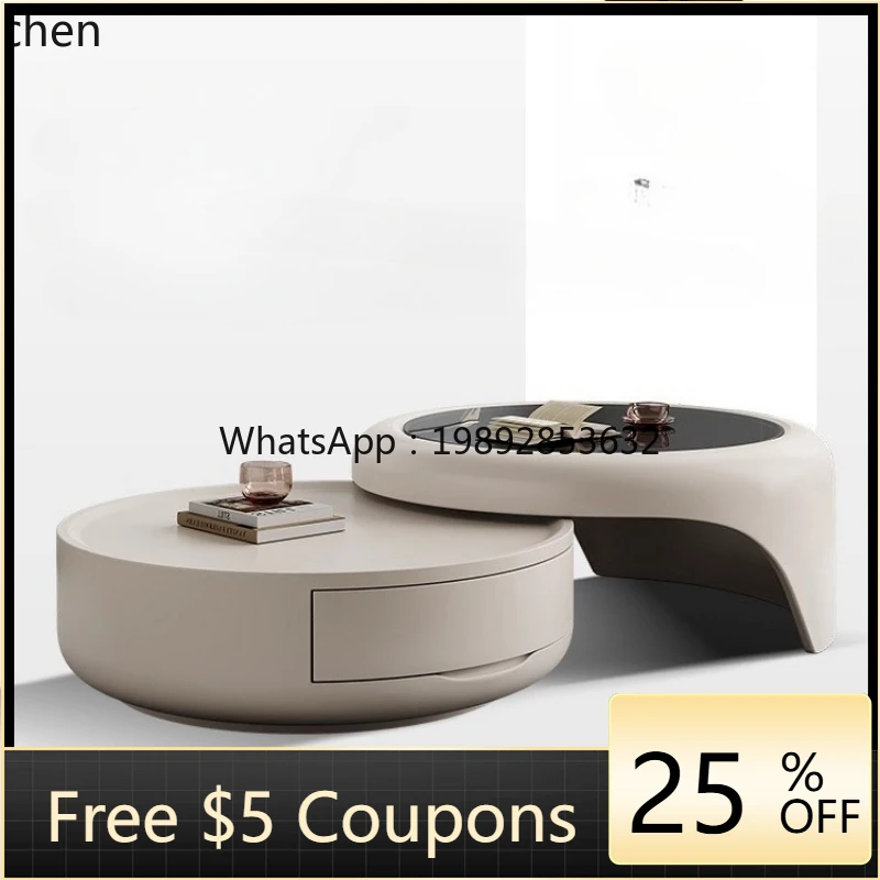 

WW cream style coffee table living room combination light luxury high sense round