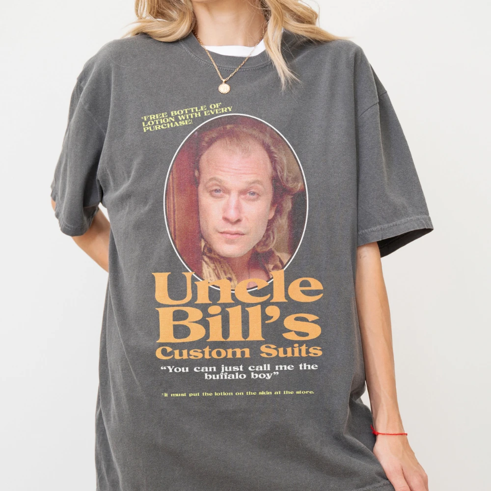 Buffalo Bill T-Shirts für Männer und Frauen, mit dem lustigen Onkel-Bill aus der Retro-Magazin-Anzeige für „The Silence of the Lambs“.