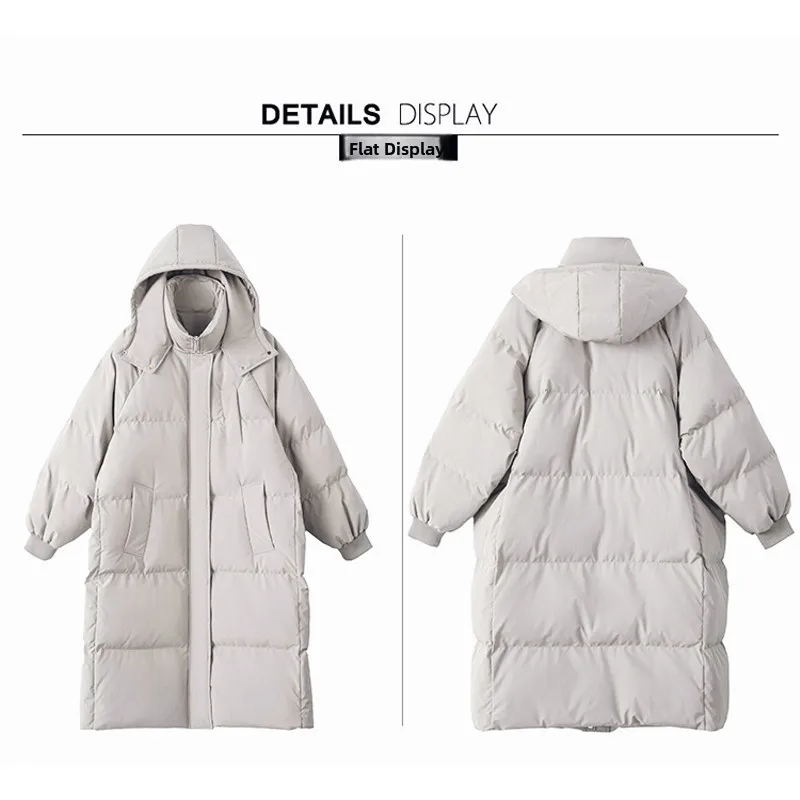 Women's Thickened Long Over-Knee Winter Cotton Jacket Loose Fit Casual Style Polyester Fiber 100% down Filling Zipper Closure
