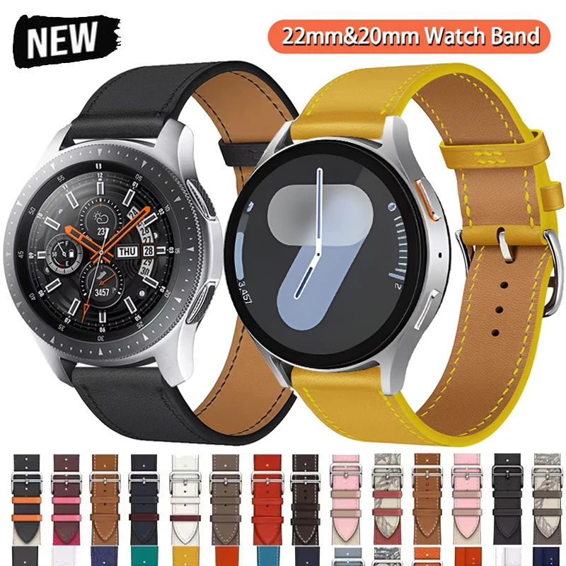 22mm 20mm Leather Strap For Samsung Watch 3 4 5 6 7 40mm 44mm 5Pro 45mm Band S3 Bracelet Galaxy Watch 4 6 Classic 42 46 43 47mm