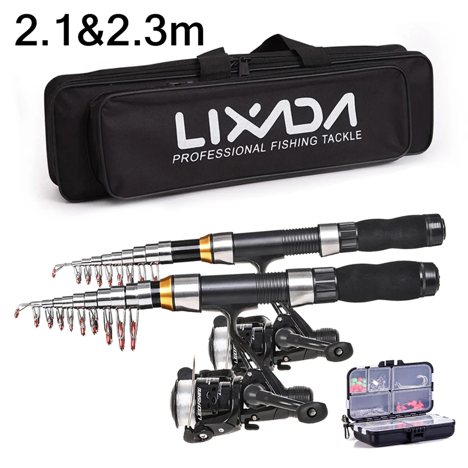 

Lixada Fishing Rod Reel Combo Full Kit 2.1m 2.3 m Telescopic Fishing Rods 2PCSSpinning Reels Set Soft Lures Barrel Swivels Bag