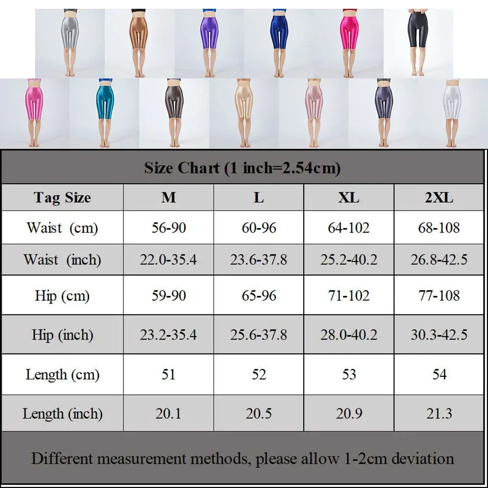 Women Sexy Oil Shiny Yoga Short Pant Silky Bottoming Elastic Bodycon Plain Fit Plus Size Slim Yoga Pants Short Ladies Leggings