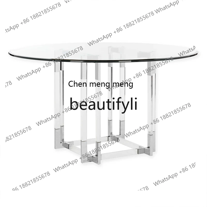 

High transparency acrylic round dining table transparent plexiglass dining table stainless steel acrylic furniture table H