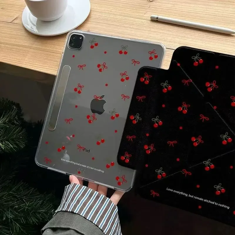 

Черный чехол-подставка Black Y2K RTed Cherry для планшетов iPad Pro 11, 13 (M2, M4, M3), 9.7, 10.2 (5/6/7/8/9/10/11 поколений), Mini 6, 7, Air 3, 4, 5, 6