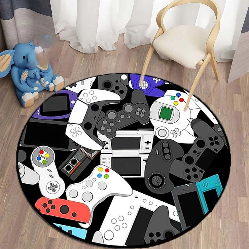 Alfombra redonda antideslizante de Anime Gamer Controller para niños, alfombrillas de suelo para sala de estar, decoración del hogar, dormitorio