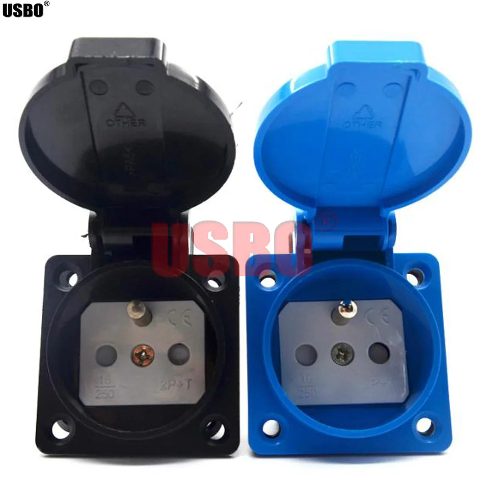 1 STKS Zwart Blauw 2 P + E Multifunctionele China VS UK Australië Nieuw-Zeeland EU Duitsland Frankrijk Zwitsers Brazilië Industriële Waterdichte Socket