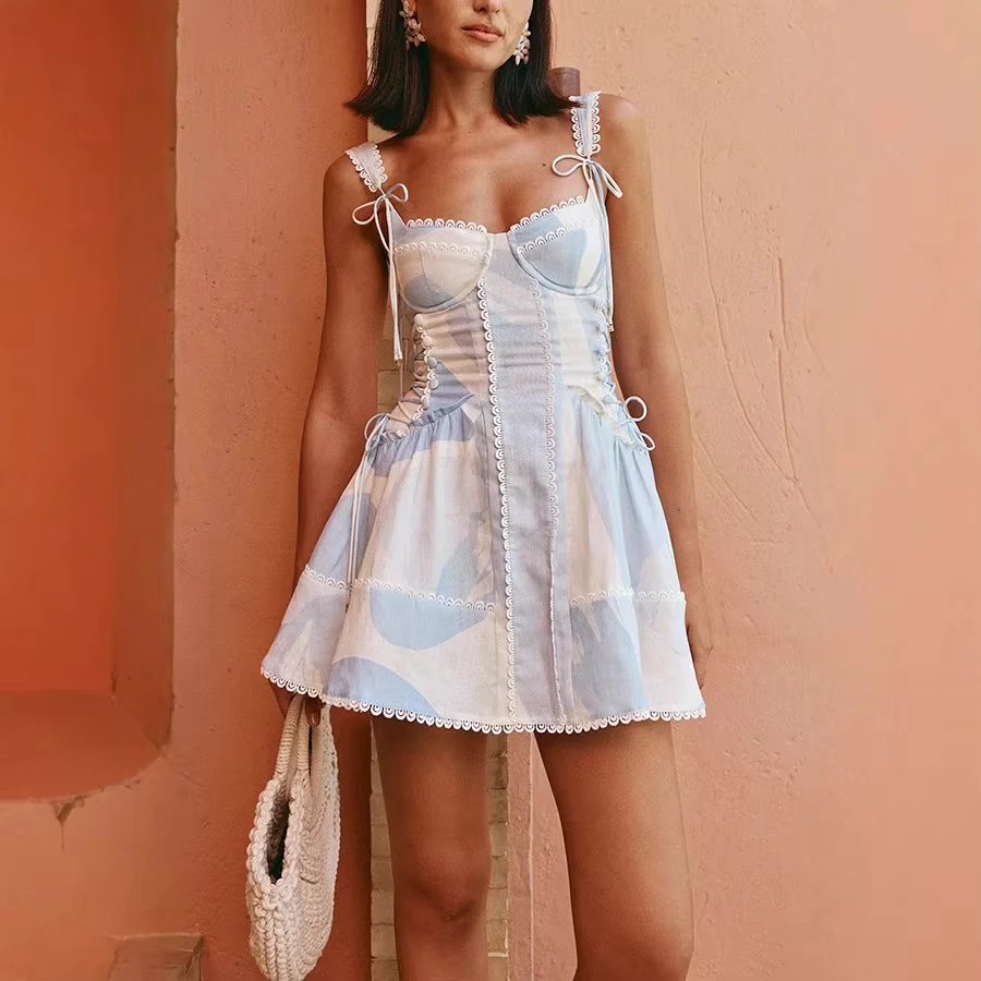 Mode Gedruckt Kurzes Kleid Frauen Damen Ärmelloses Backless Club Sommerkleid Strap Mini Kleider Weibliche Sommer Vestidos 2026