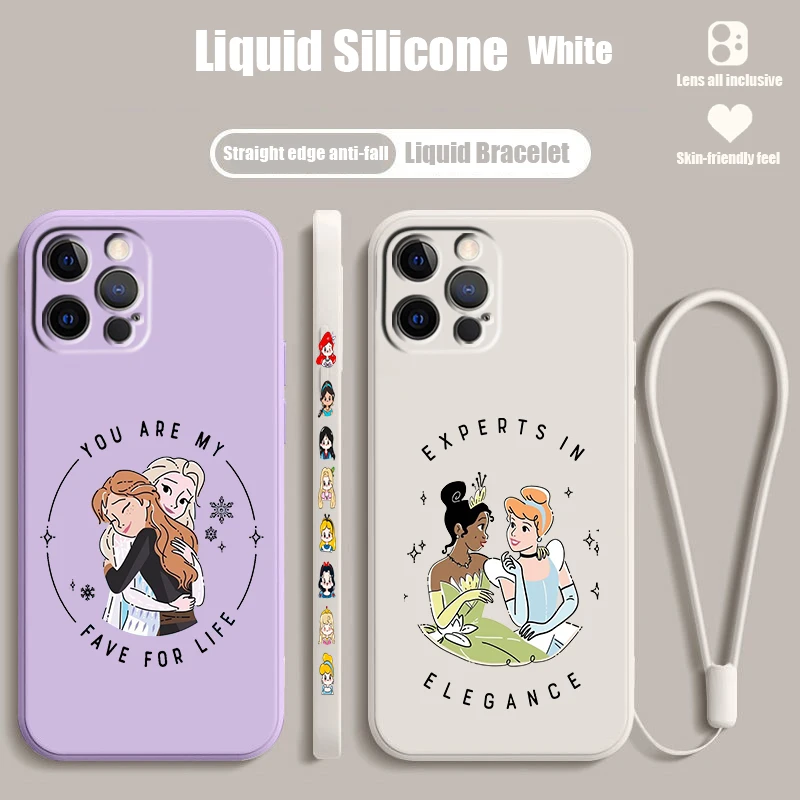 

Princess Fashion Disney Liquid Left Rope For Apple iPhone 15 14 13 12 11 XS XR X 8 7 SE Pro Max Plus Mini Funda Phone Case