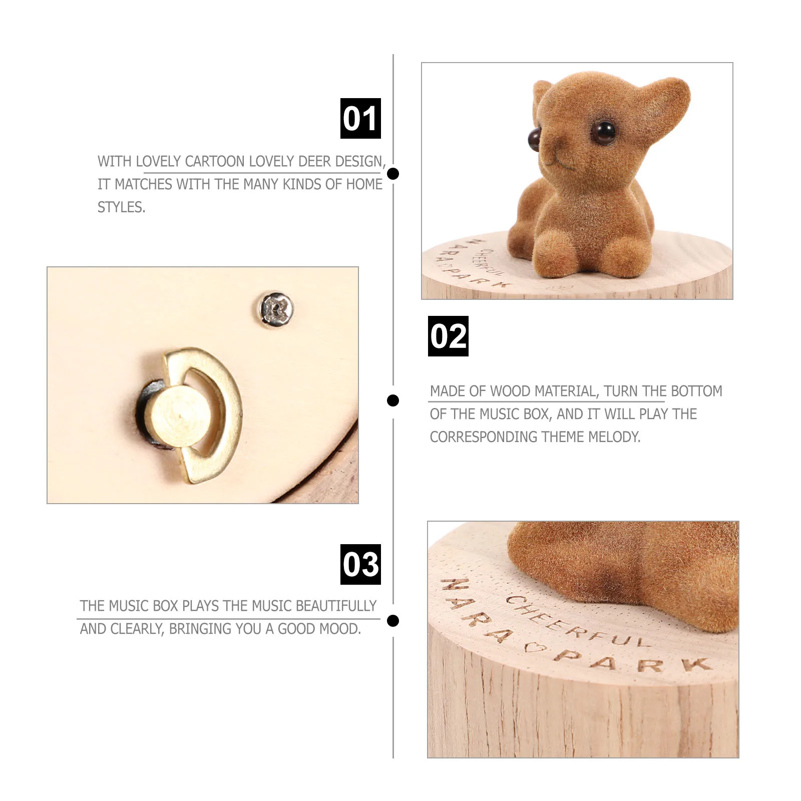

1Pcs Wooden Music Box Creative Cartoon Deer Shape Rotating Desktop Ornament Musical Gift Wooden Music Box Desktop Ornament
