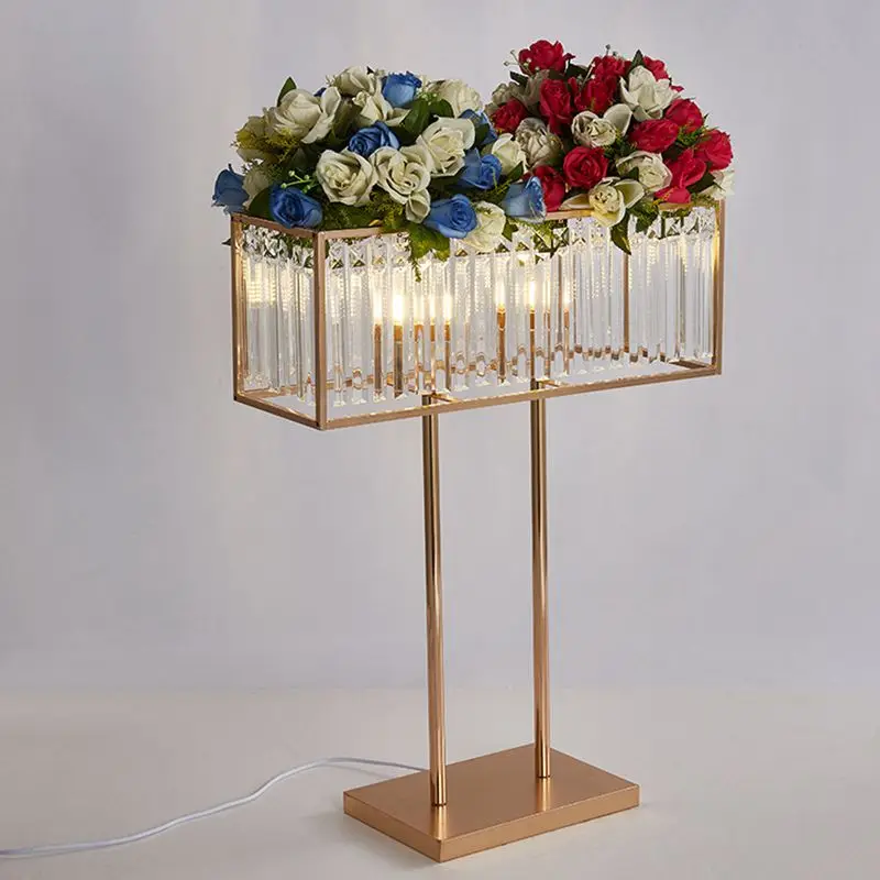 

Party Table Decor Rectangular Flower Arrangement Rack Glass Crystal Pendant Gold Stand For Wedding Baby Shower Layout Props