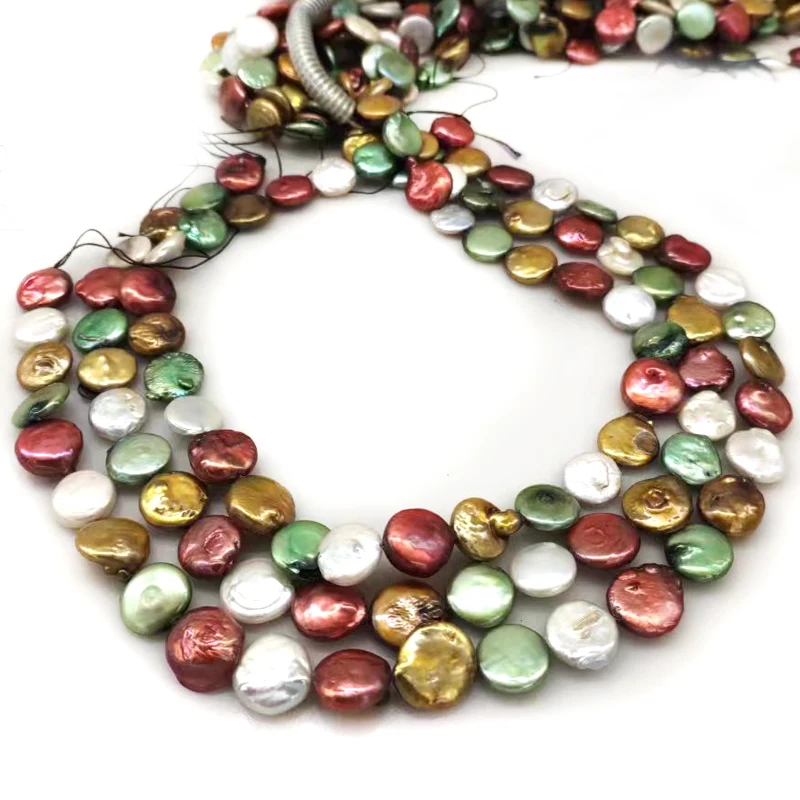 16 inches 13-14mm Multicolor Natural Coin Pearls Loose Strand view 2