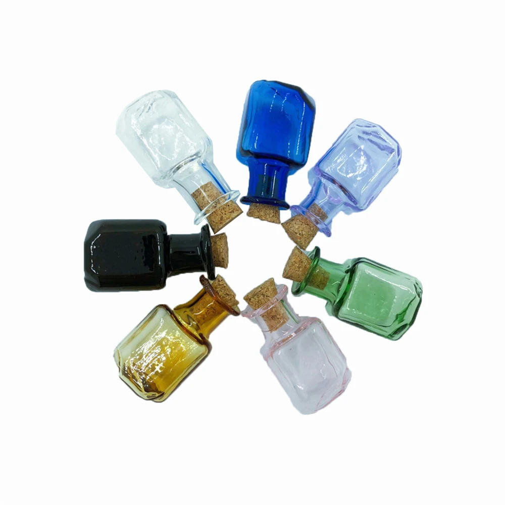 Mini Glass Color Bottles Rectangle Cute Bottles With Cork Little Bottles Gift tiny Jars Vials Mix 7Colors