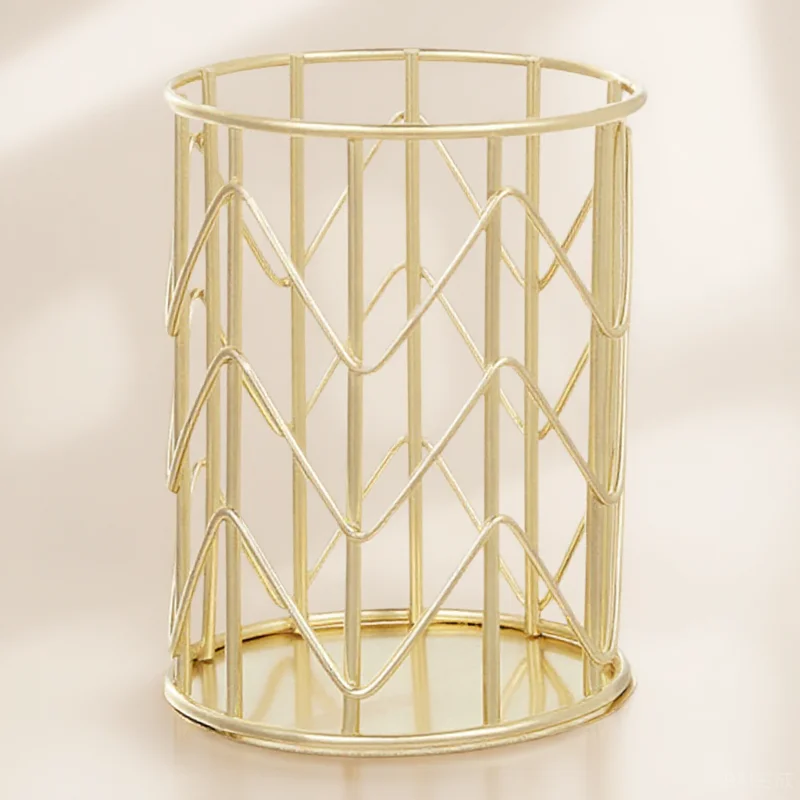 

1pc Gold Plated Iron Holder Desktop Storage Organizer Rustproof Makeup Brush Container Elegant Tableware Chopsticks Cage Pen