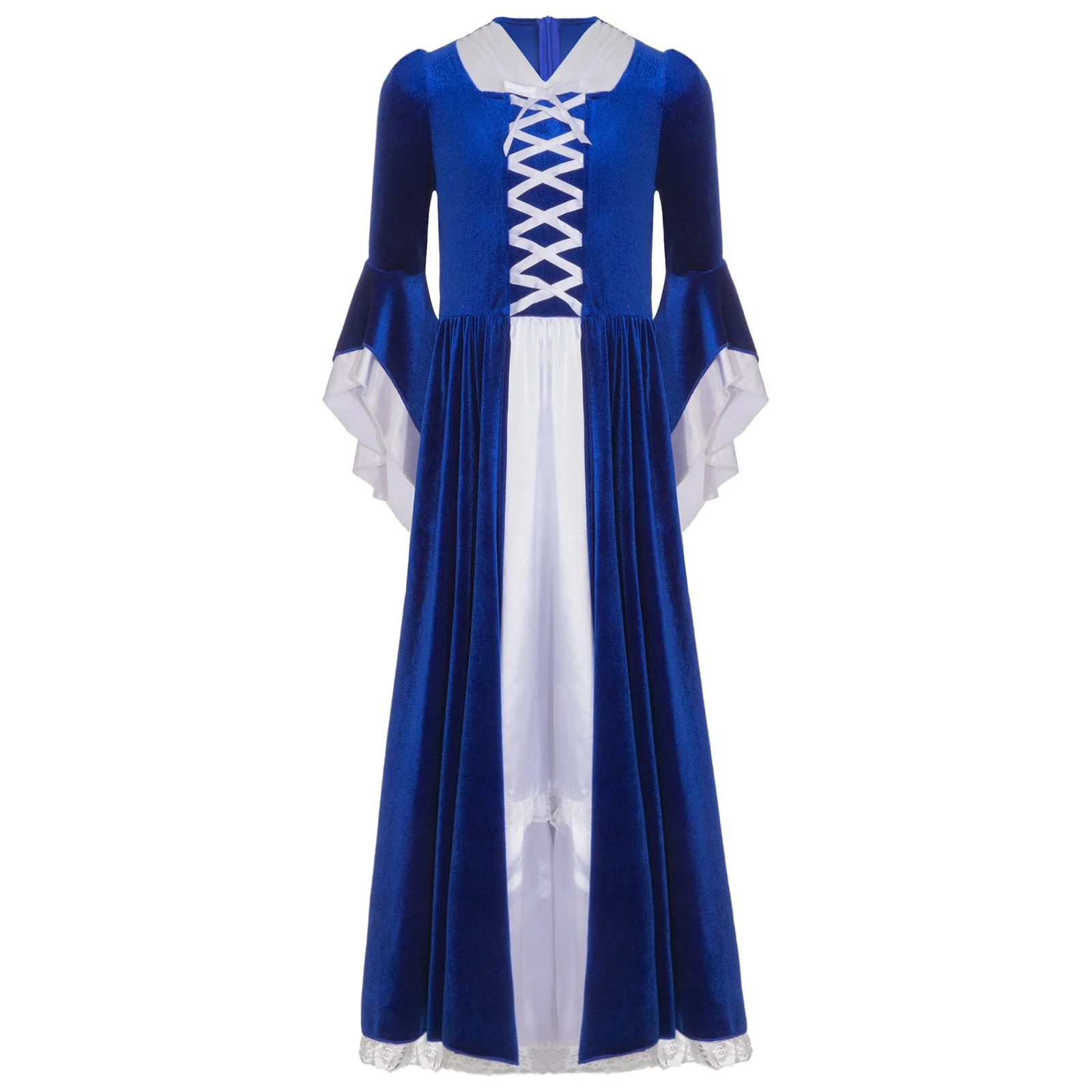 فتاة القرون الوسطى عصر النهضة المخملية فستان هالوين الأميرة الفيكتورية تأثيري كم طويل مضيئة الدانتيل تقليم فستان ماكسي رداء ثوب