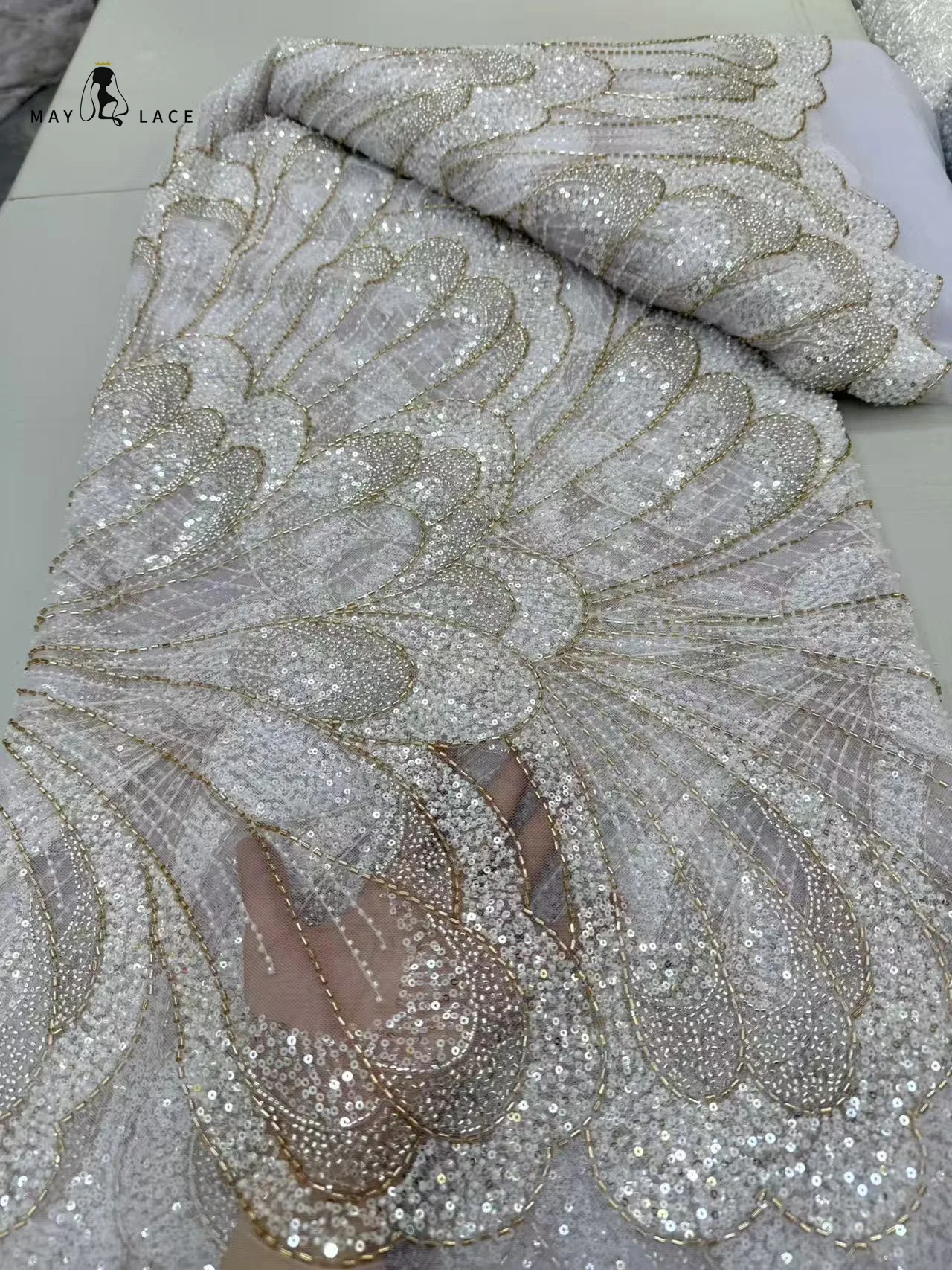 

Африканская нигерийская французская сетка для жениха 2025, вышивка, тюль, блестки, кружевная ткань, красивое роскошное тяжелое кружево с бисером для свадьбы