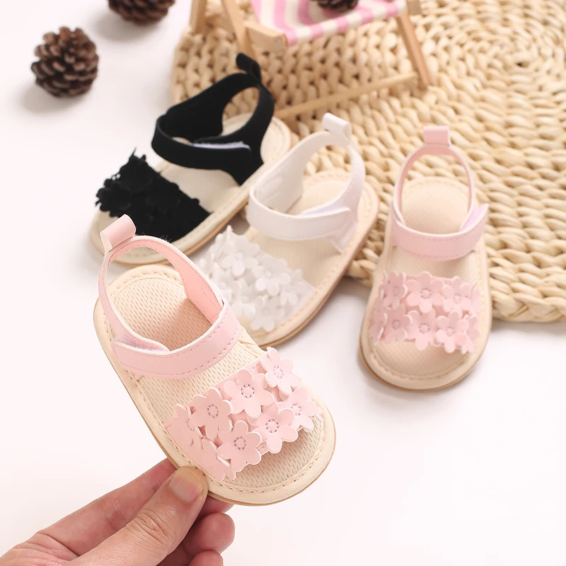 

Cute Flower Princess Style Sandals Summer New Rubber Bottom Anti slip 0-18M Baby Outdoor Beach Sandals