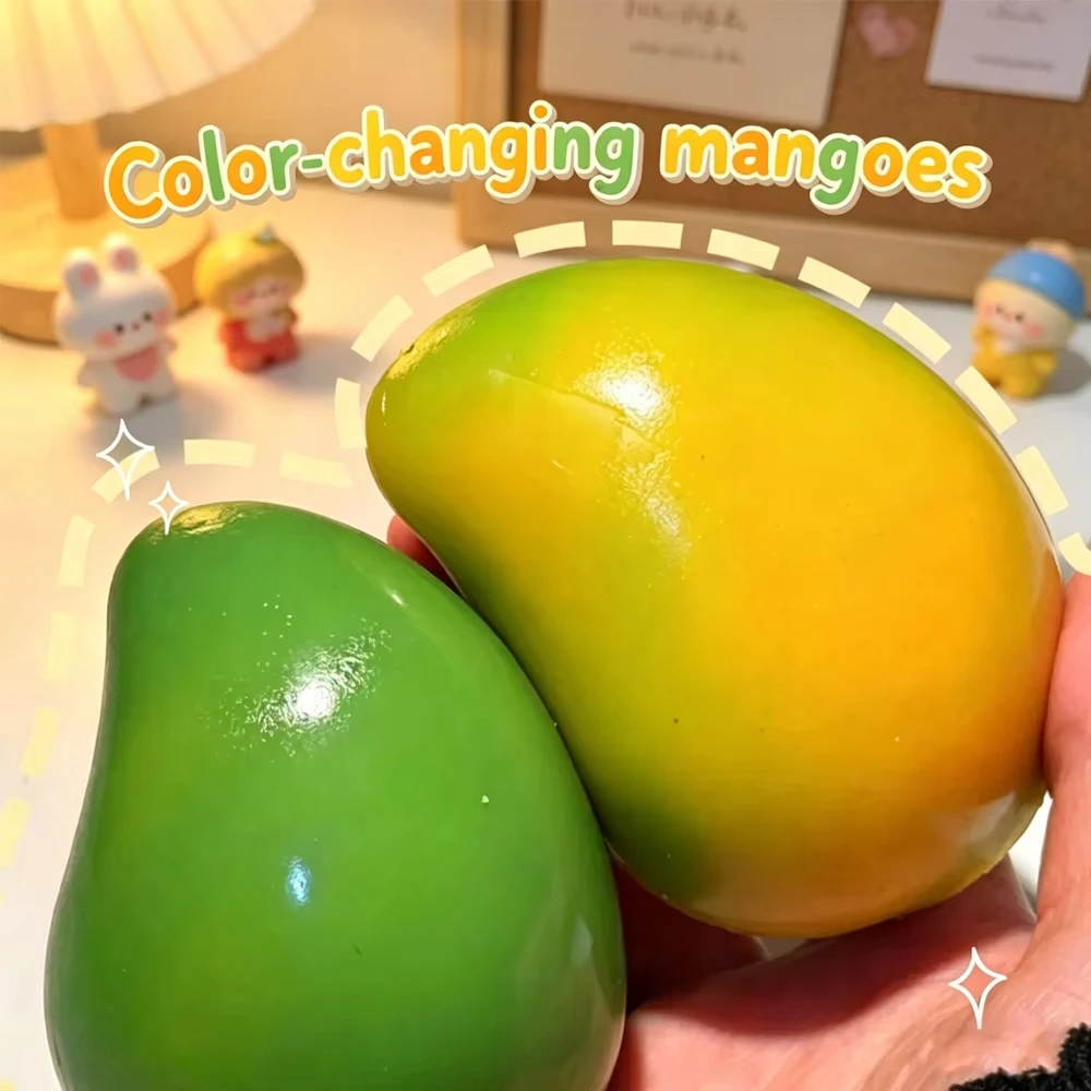 Handmade Crispy Mango Stress Ball Squeeze Toy, Color-Changing Mango Squishy Fidget Ball, ASMR Sensory Stress Relief Toy