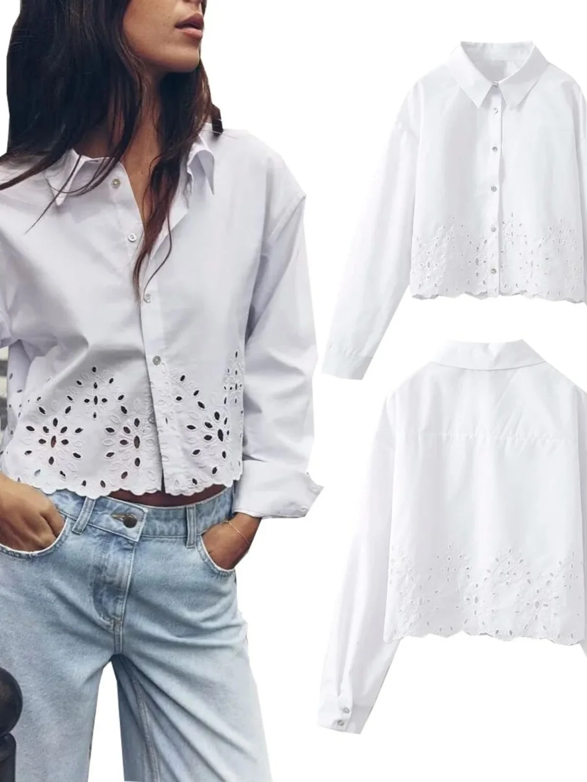 

Versatile Color Hollow out ort irt Casual High Waist Polyester Long Sve Thin Breathable Women's irt