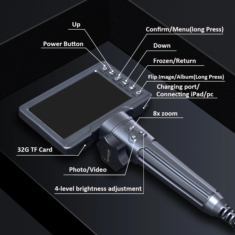 REYUECAM 5.5mm Two-Way 210° Articulating Borescope with 5 \