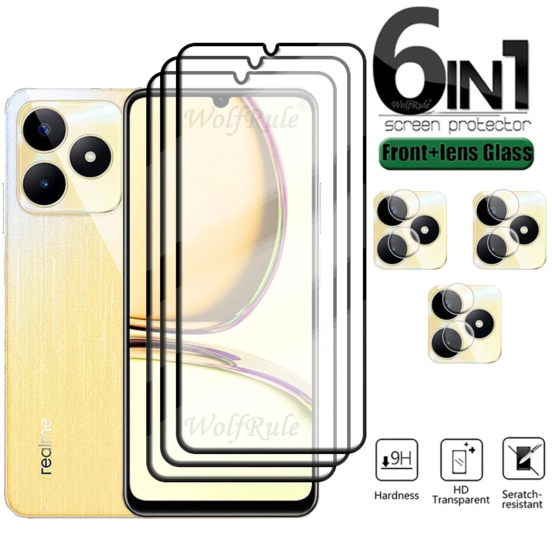 6-in-1 für Realme C53 Glas Oppo Realme C53 C 53 gehärtetes Glas 9h HD Full Cover Kleber Displays chutz folie für Realme C53 Linsen glas