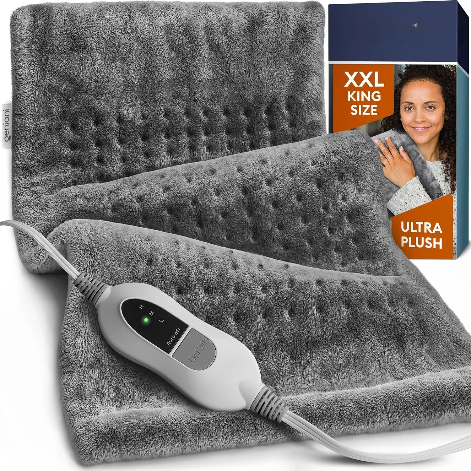 

XXL 18x26 Heating Pad for Back Pain Cramps, Electric Throw Auto Shut Off Machine Washable, for Women Men Tabby Gray